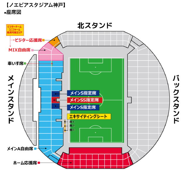 ノエビアスタジアム神戸の2026/27座席案内図
